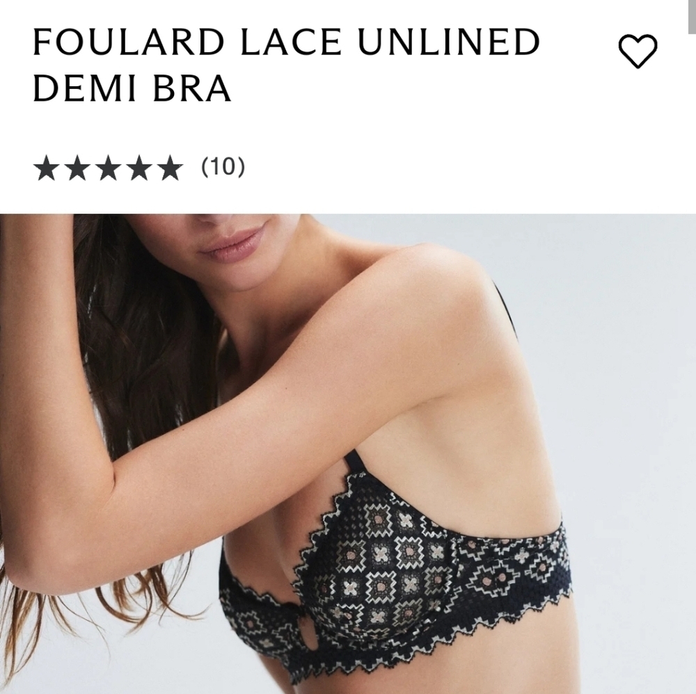 Savage X Fenty Foulard Lace Unlined Demi Bra Black Caviar NIP - Picture 2 of 10